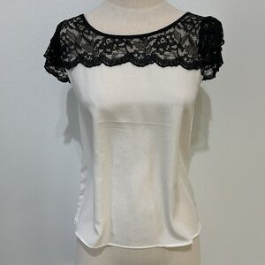 Express White Top with Black Lace Accent - XS